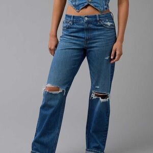 American Eagle Outfitters Blue Boot Cut Jeans with Distressed Details